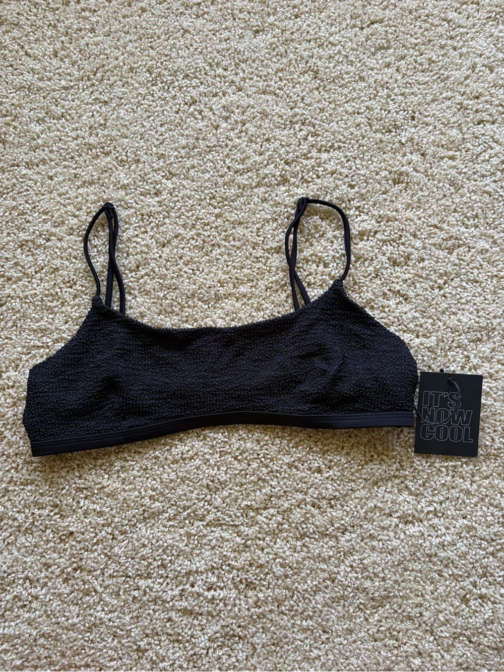 It's Now Cool The Crop Top Crimped Black Textured Bikini Top Swim Size XL